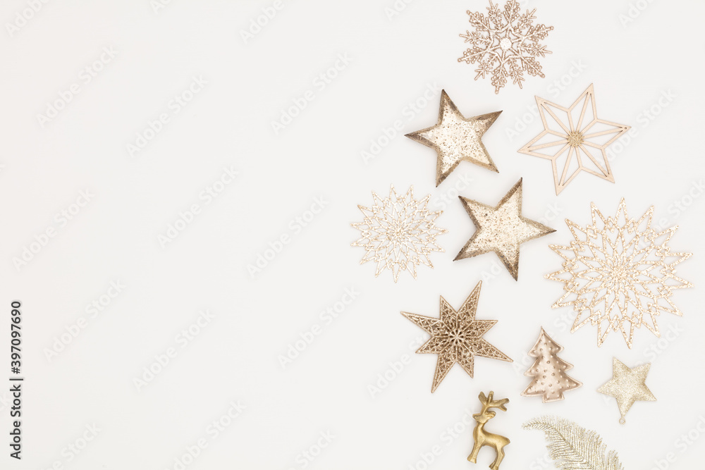 Christmas flatlay decor background on the white wooden table. Christmas flatlay decor background on the white wooden table.