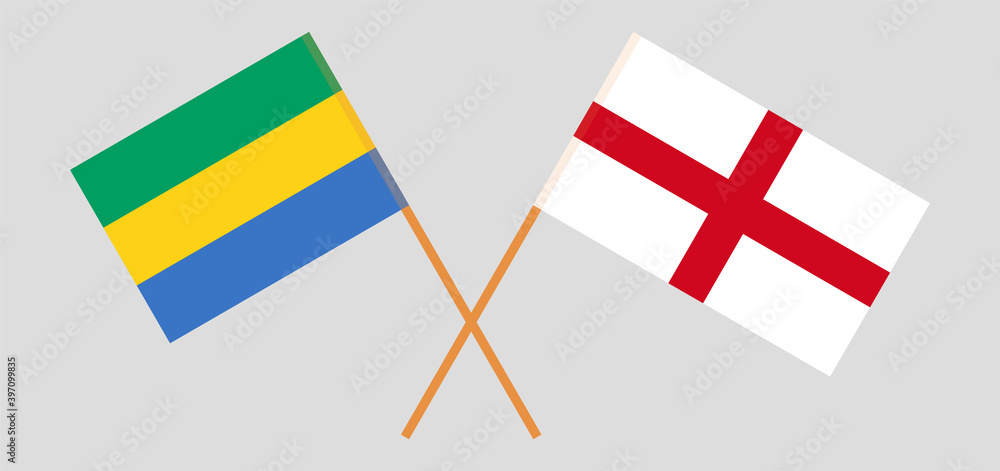 Crossed flags of Gabon and England.