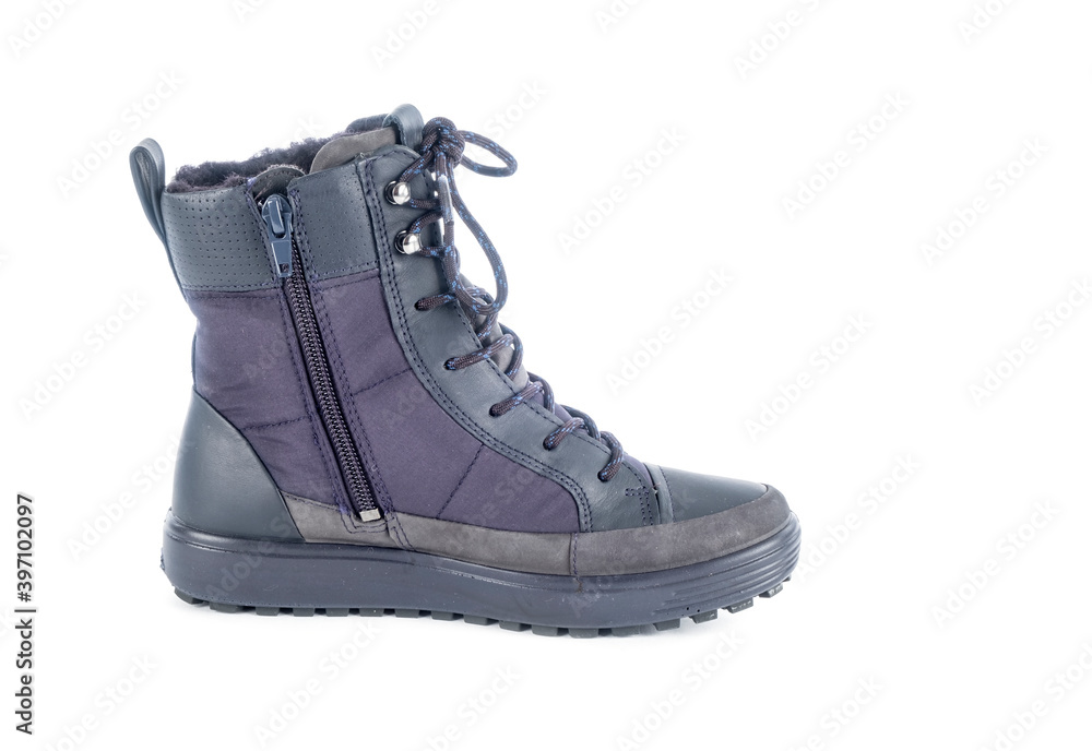 A Women's New Single Waterproof Boot Isolated on White Background A Women's New Single Waterproof Boot Isolated on White Background