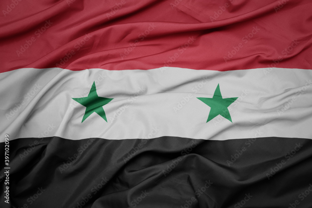 waving colorful national flag of syria. waving colorful national flag of syria.