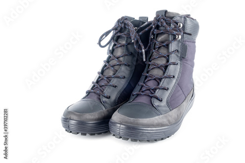 A Pair of Women's New Waterproof Winter Boots Isolated on White Background