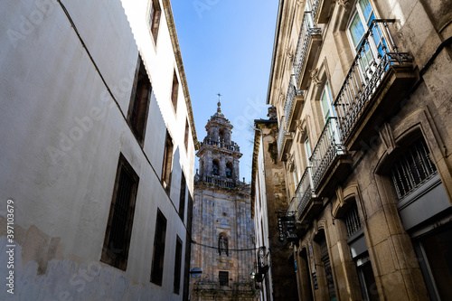 Santjago de Kompostela Spain Santiago de Compostela blue sky sunny day sunlight shadows building church