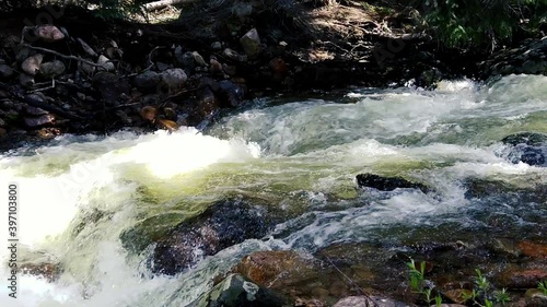 Mountain River In Slow Motion Moving Upstream
