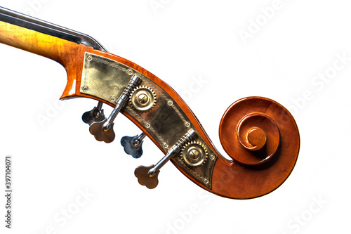 Double bass head with mechanics isolated on white background