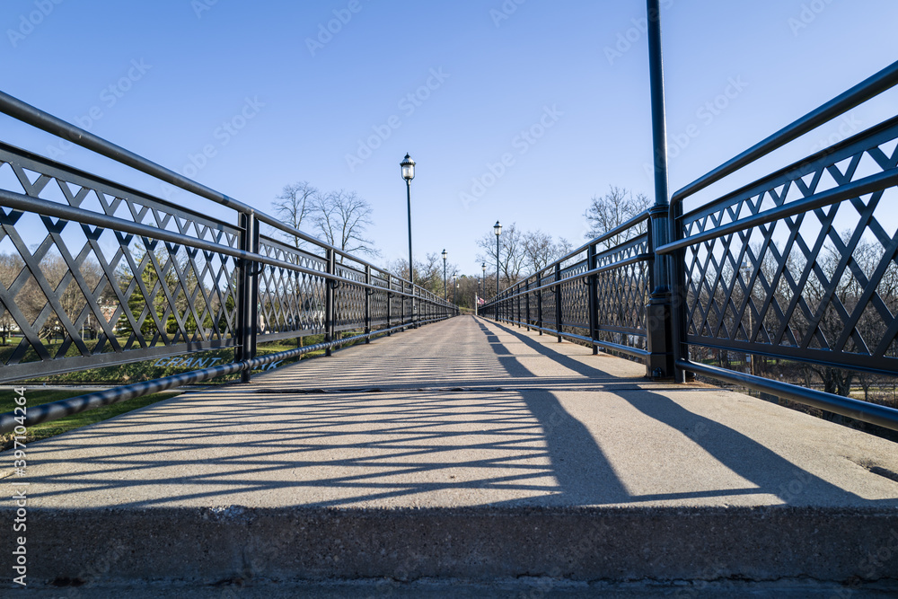 long footbridge path under blue sky long footbridge path under blue sky