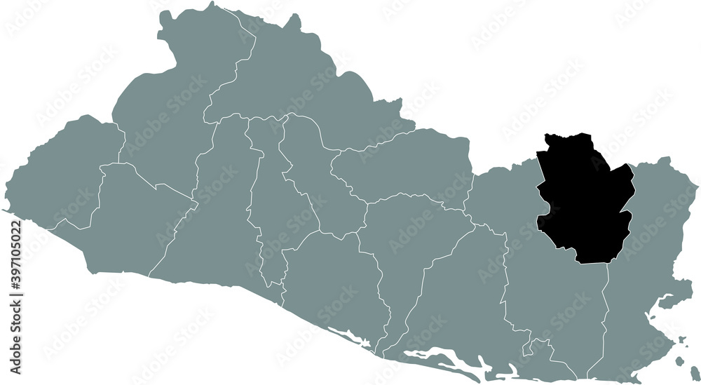 Naklejka premium Black location map of the Salvadorian Morazán department inside gray map of El Salvador