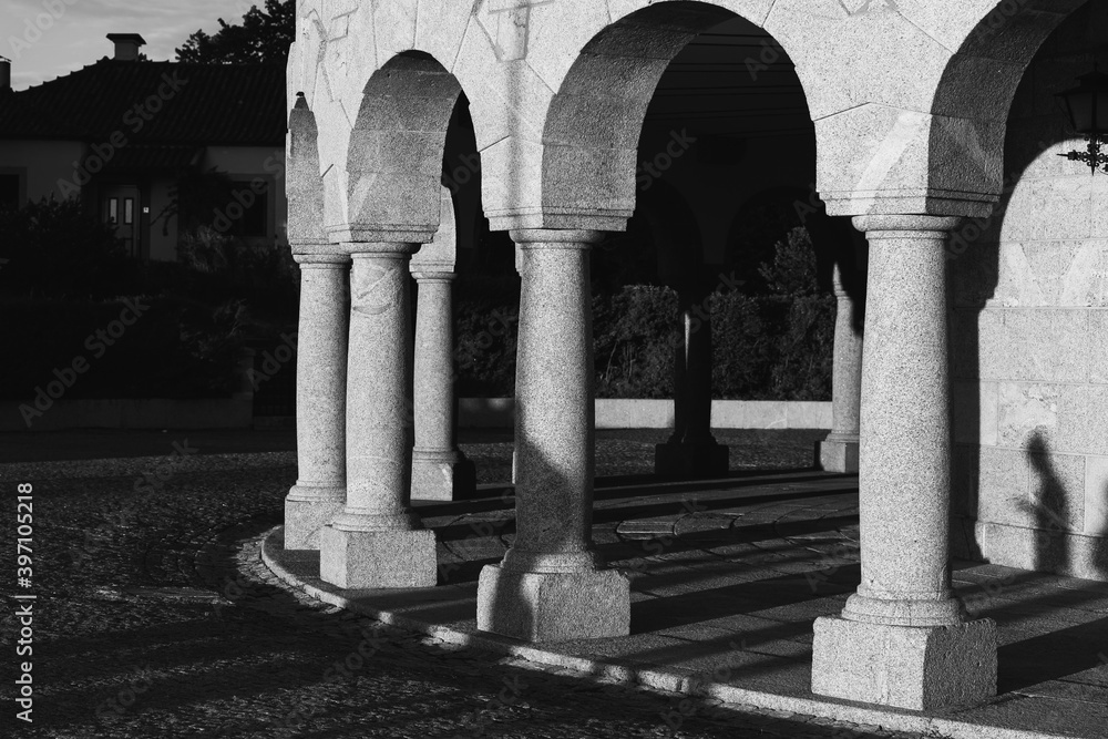 columns of the Santa Luzia temple Portugal black and white 
