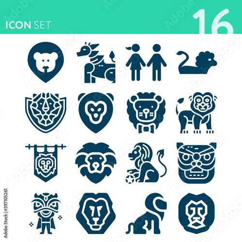 Simple set of 16 icons related to marie