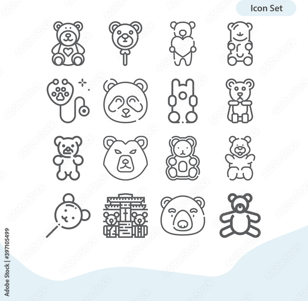 Simple set of polar bear related lineal icons.