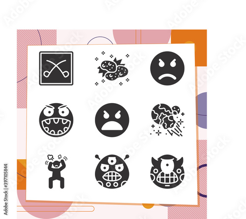 Simple set of 9 icons related to confrontation