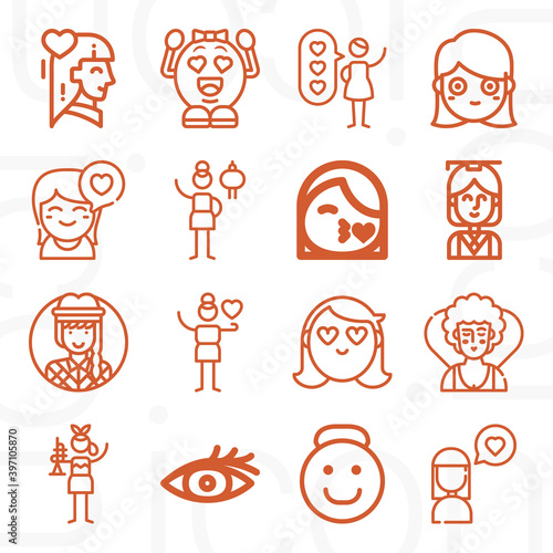 16 pack of female offspring  lineal web icons set