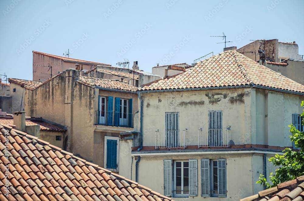 Beautiful old roofs of buildings in Marseille, France