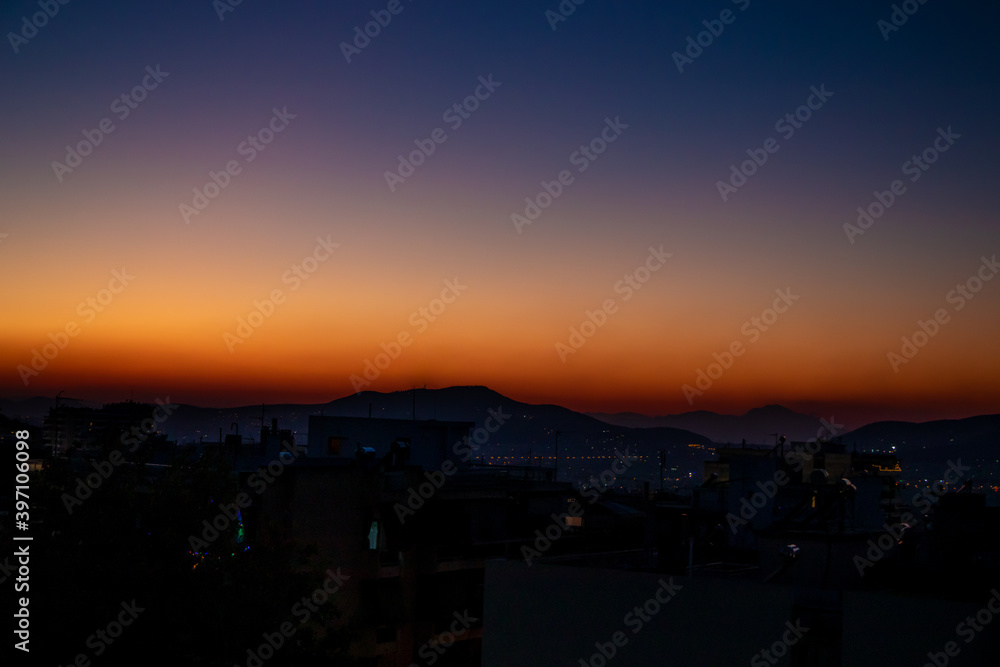Sunset at Avgonima Village in Chios Island, Greece Sunset at Avgonima Village in Chios Island, Greece
