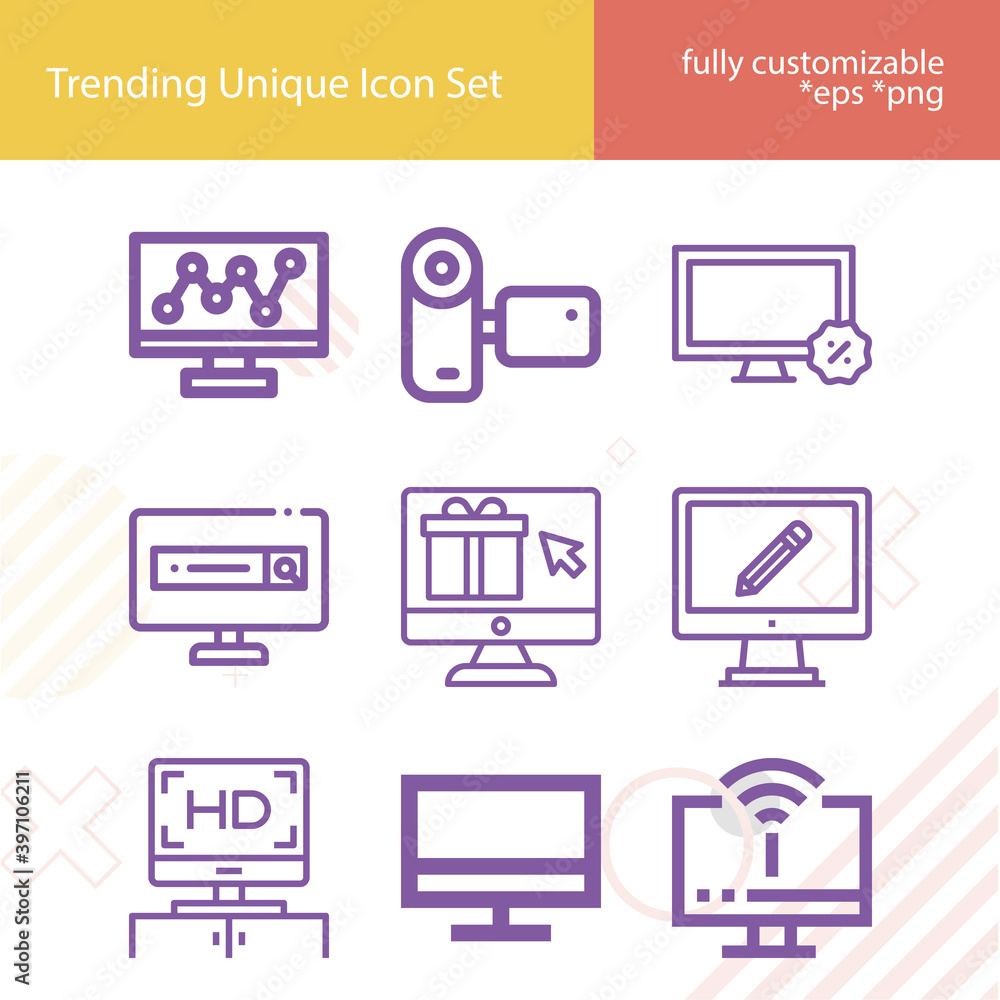 Simple set of cable television related lineal icons. Simple set of cable television related lineal icons.