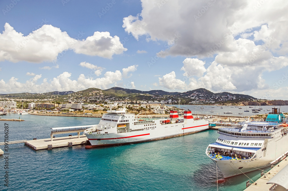 Ferries in the port of Ibiza, Spain