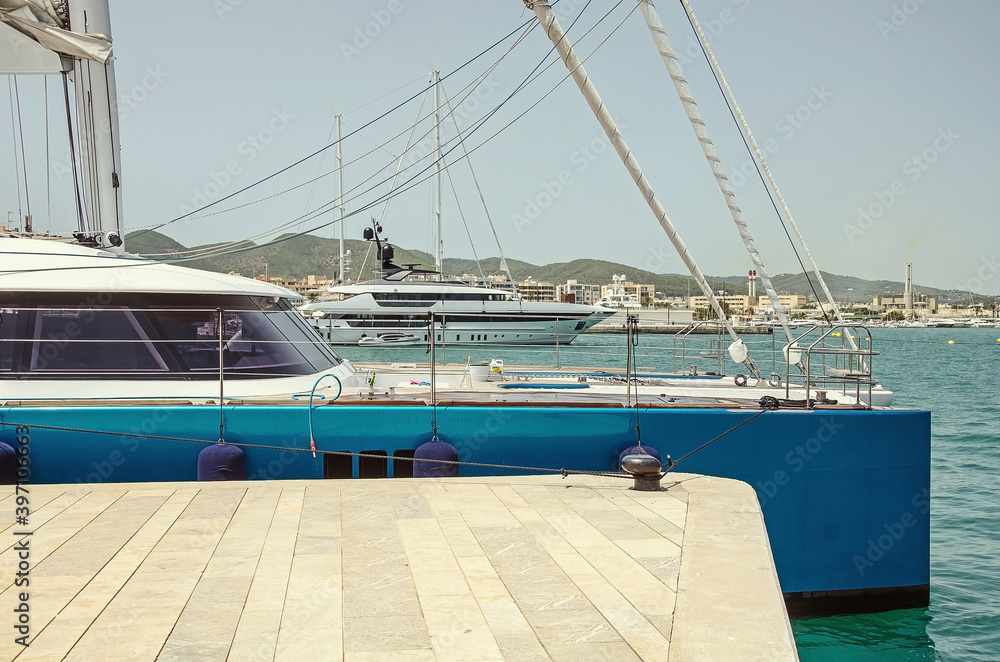 Fototapeta premium Luxurious yachts in the port of Ibiza, Spain