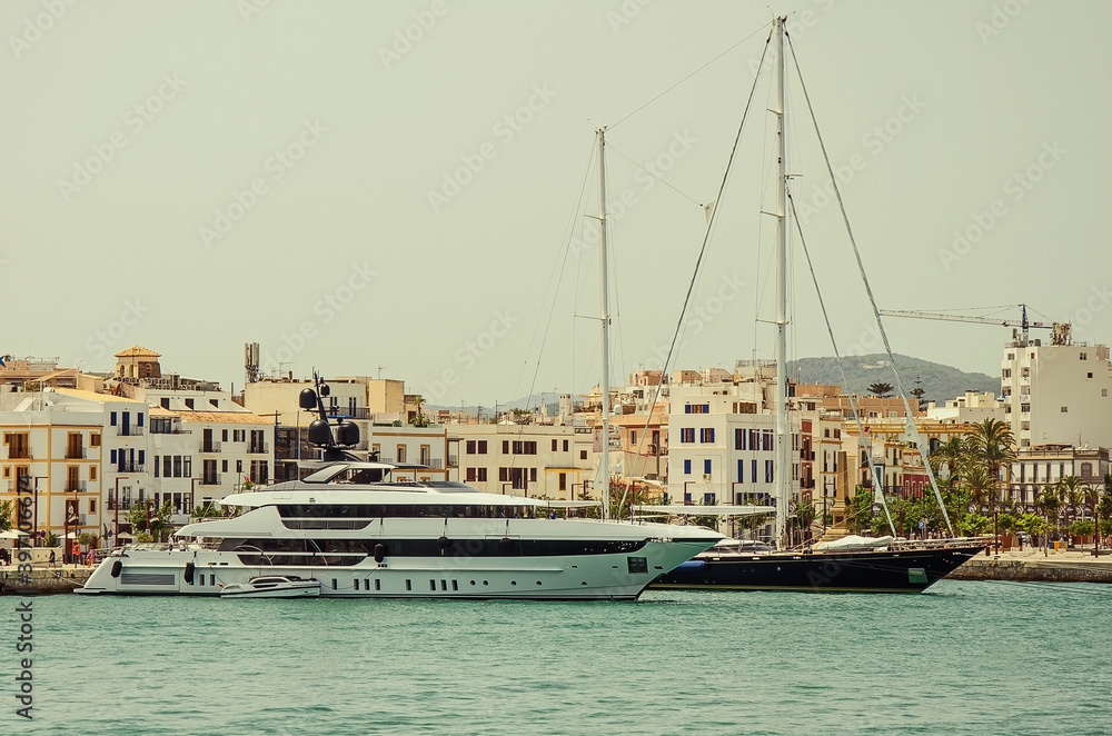 Luxurious yachts in the port of Ibiza, Spain