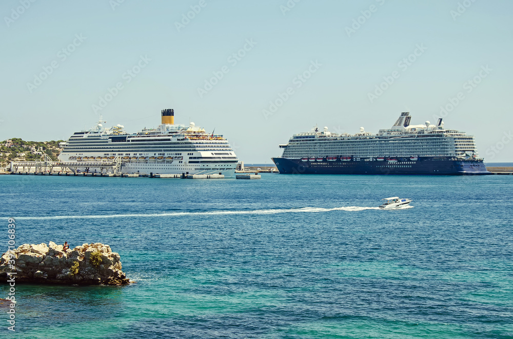 Big cruise ship in the port of Ibiza, Spain