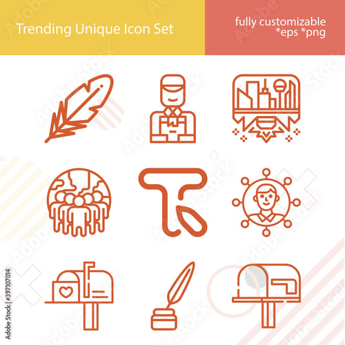 Simple set of settlement related lineal icons.