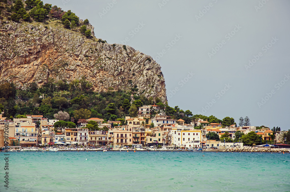 Beautiful coast of Mondello in Sicily, Italy