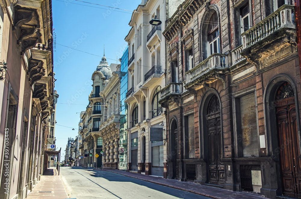 Long empty street in Montevideo, Uruguay