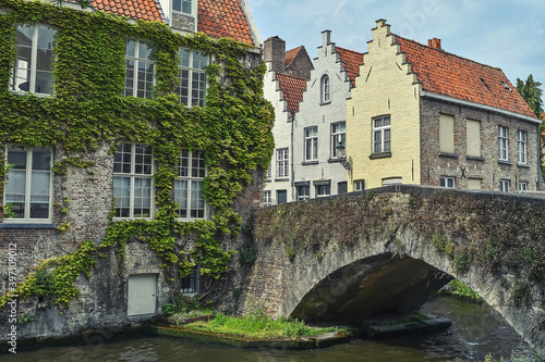 Amazing local architecture of the houses on the channels in Brugge, Belgium