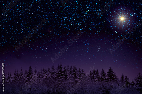 Christmas star on night abstract sky. Abstract Background.