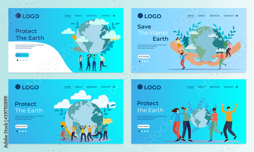 A set of landing page templates.The concept of protecting the planet Earth and the ozone layer.Templates for use in mobile app development.Flat vector illustration.