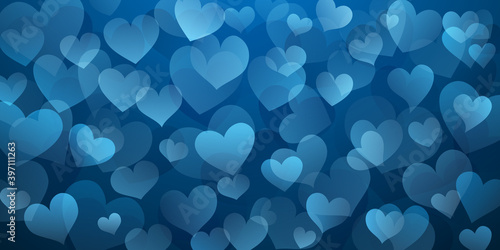 Background of translucent hearts in blue colors. Valentine's day illustration