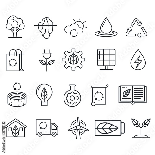 Ecology icon set. Sustainable environment, clean green energy icon. Renewable energy concept.