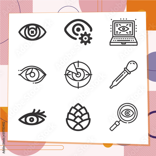 Simple set of 9 icons related to retinal