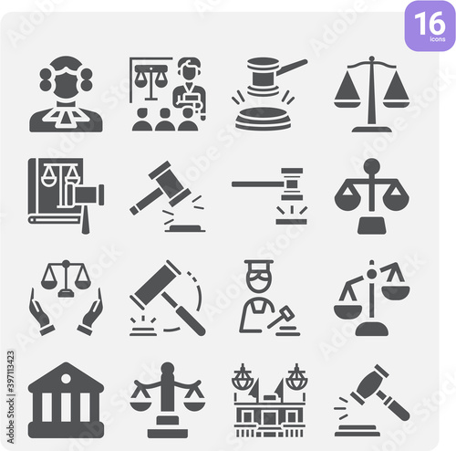 Simple set of magistrate related filled icons.