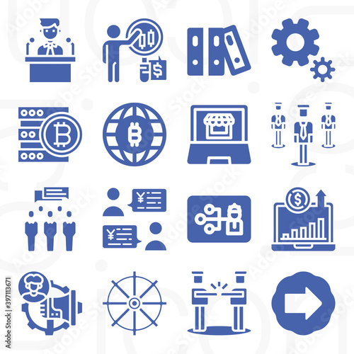 16 pack of managing filled web icons set