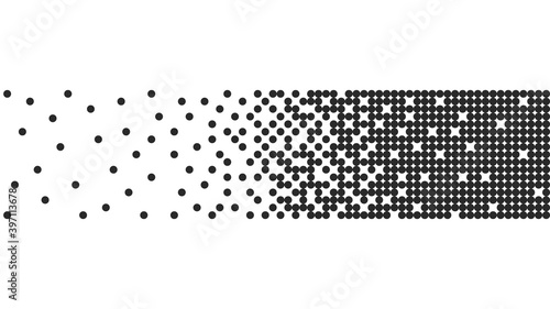 Pixel, circles, black. Round dots, halftones, random ones. Vector design element.