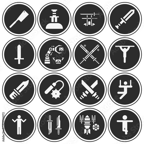 16 pack of weapon system  filled web icons set