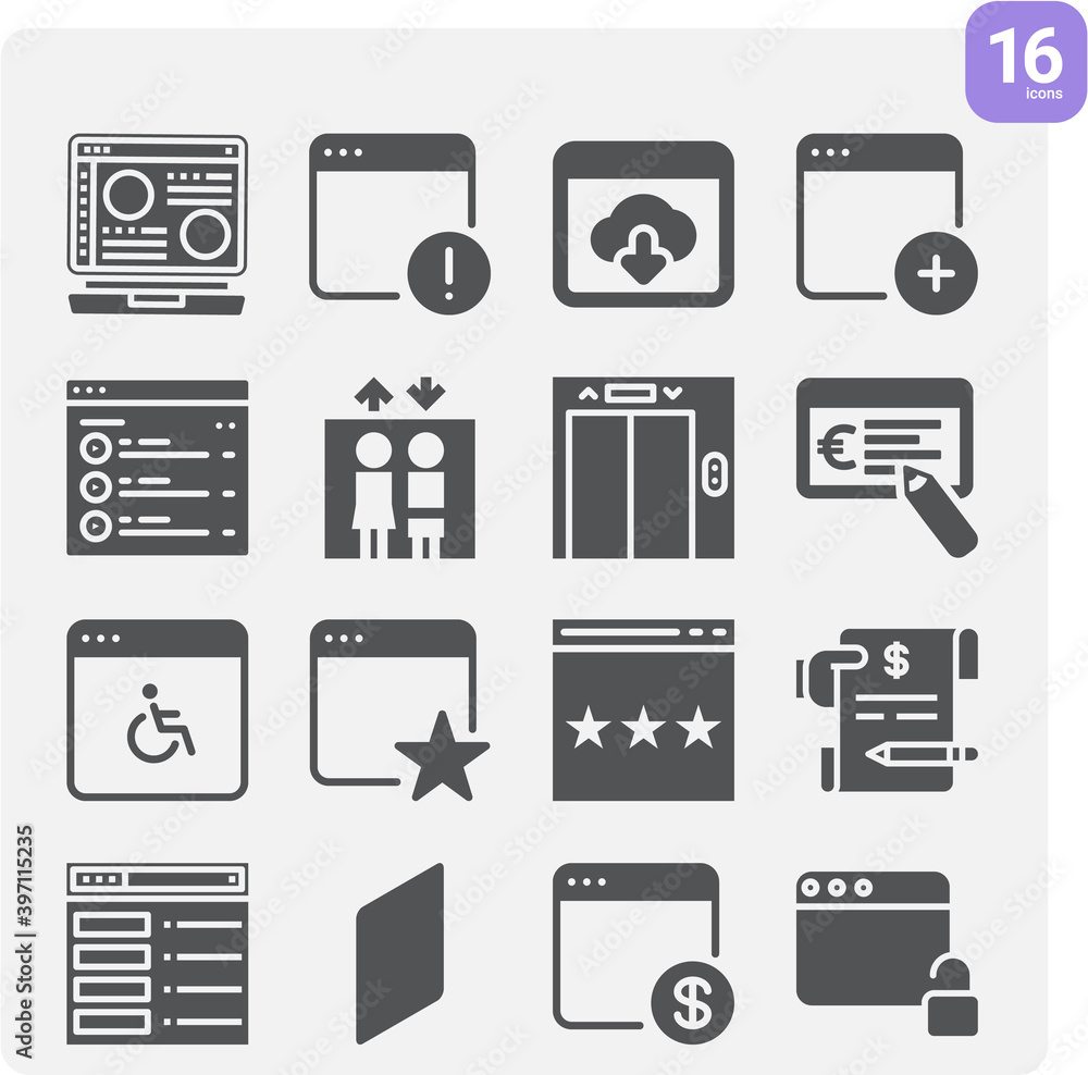 Simple set of tab related filled icons. Simple set of tab related filled icons.