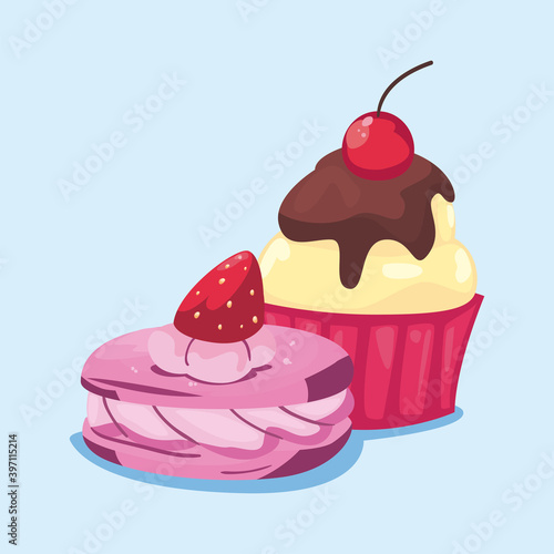 Sweet cupcake and cookie vector design