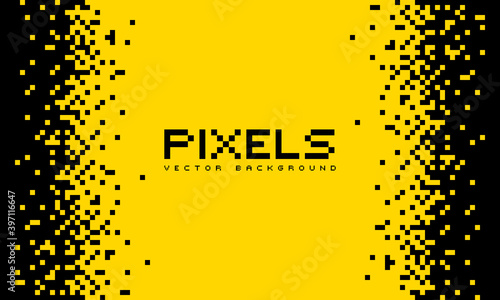 Illustration disintegrates or dissolves on the pixel pattern. Vector concept of technology. Place for text. Monochrome style. Isolated background