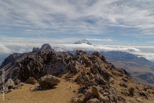 A high angle shot of volcano Popocatepetl in Mexico