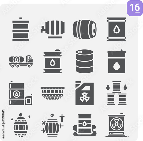 Simple set of barrels related filled icons.
