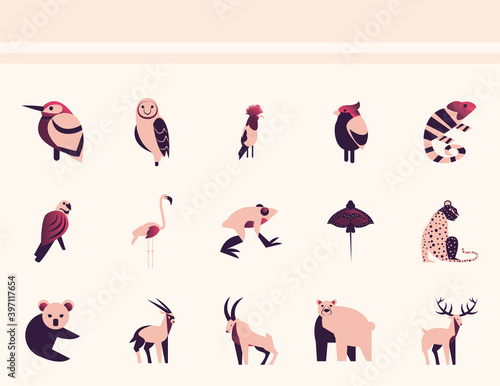 Fototapeta Naklejka Na Ścianę i Meble -  animals abstract style icon collection vector design