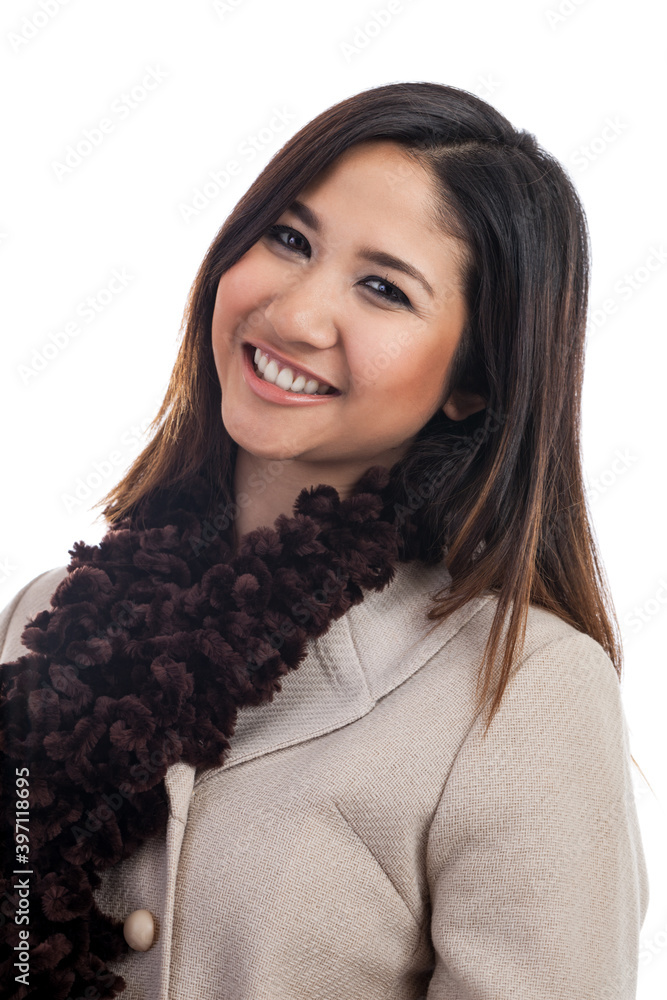 Young Malaysian woman wearing winter clothing isolated on a white background Young Malaysian woman wearing winter clothing isolated on a white background