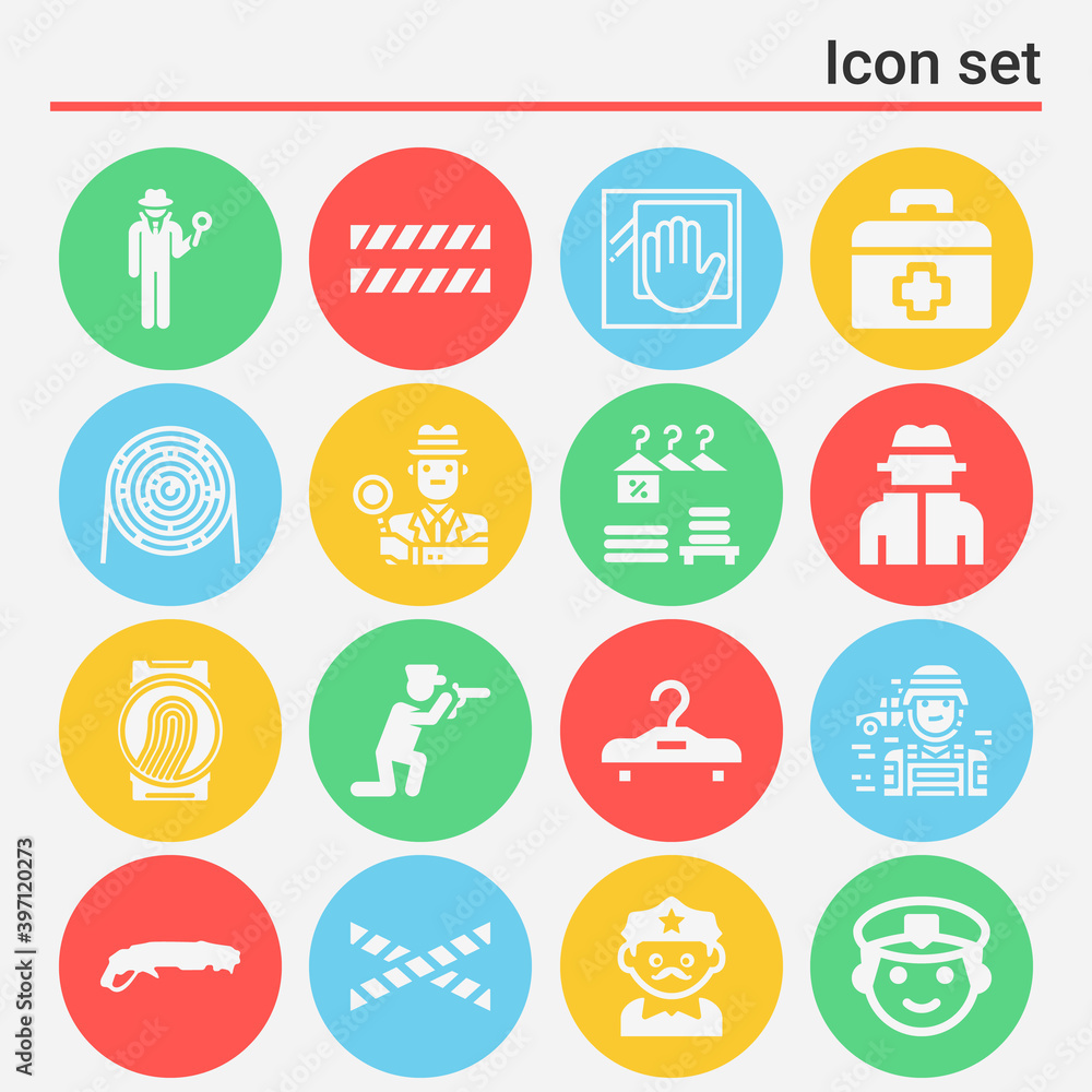 16 pack of policeman  filled web icons set