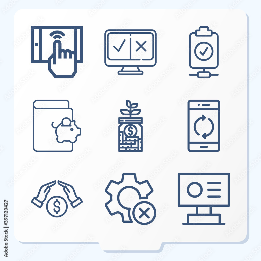 Simple set of 9 icons related to checking Simple set of 9 icons related to checking