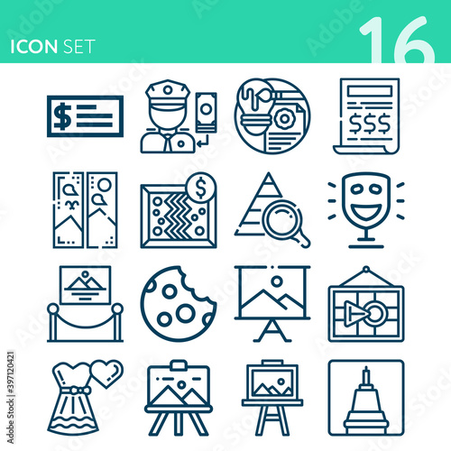 Simple set of 16 icons related to exquisite