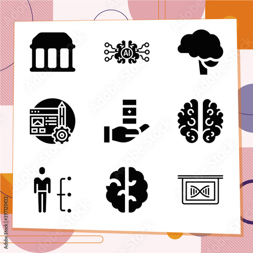 Simple set of 9 icons related to cognition