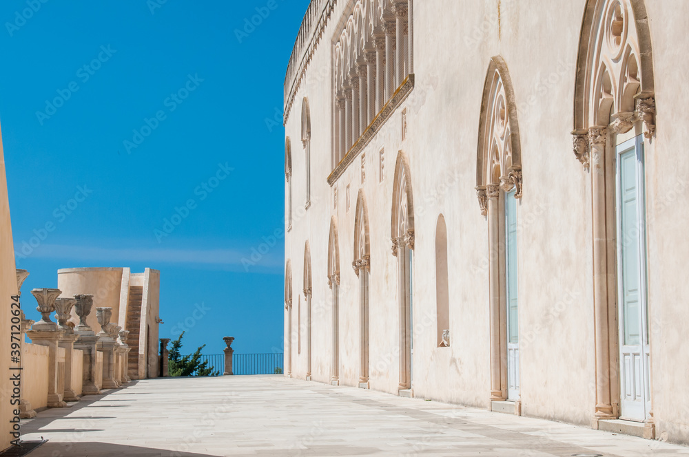 Landmarks of Sicily: partial view of the facade of the Donnafugata Castle in the province of Ragusa, Sicily