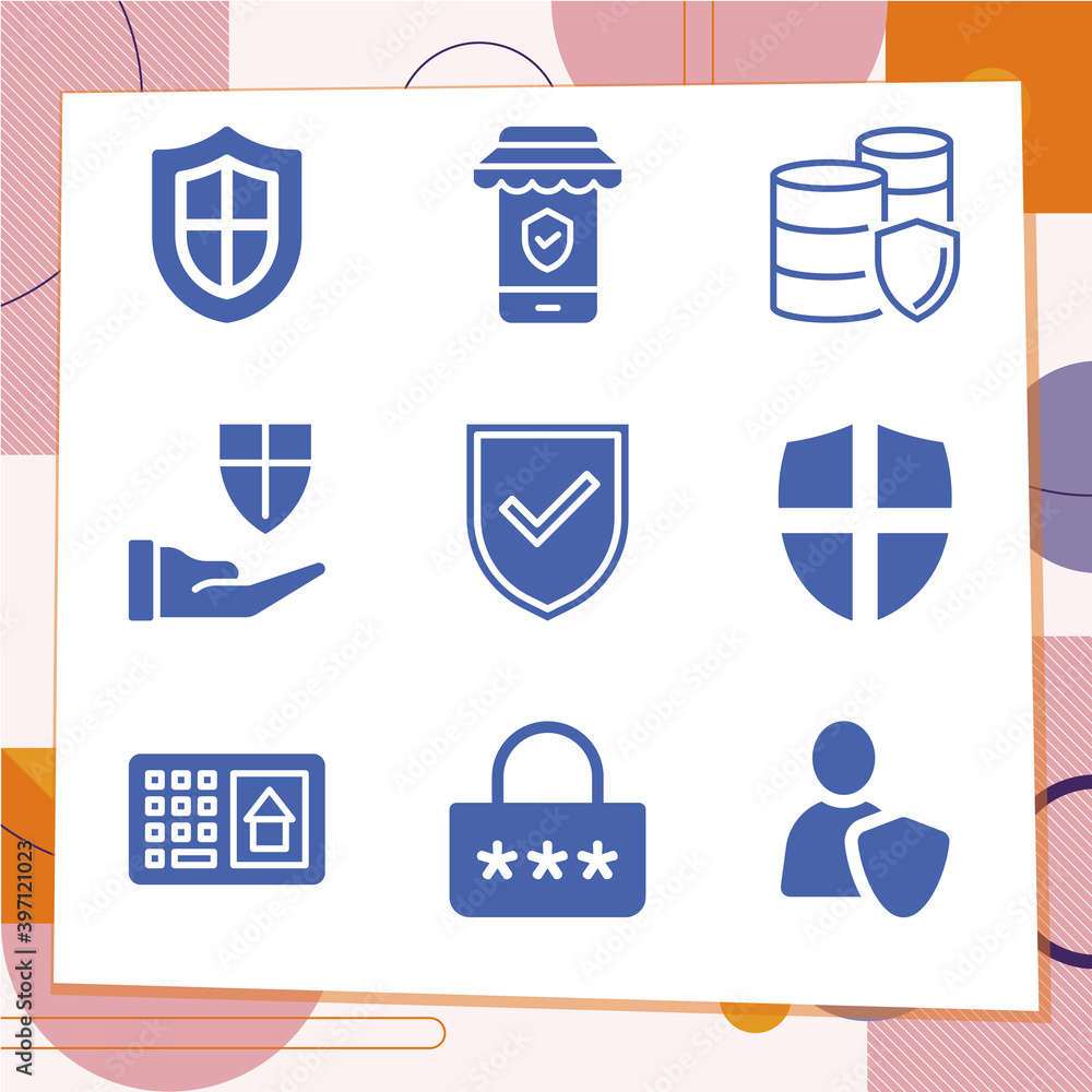 Simple set of 9 icons related to protected Simple set of 9 icons related to protected