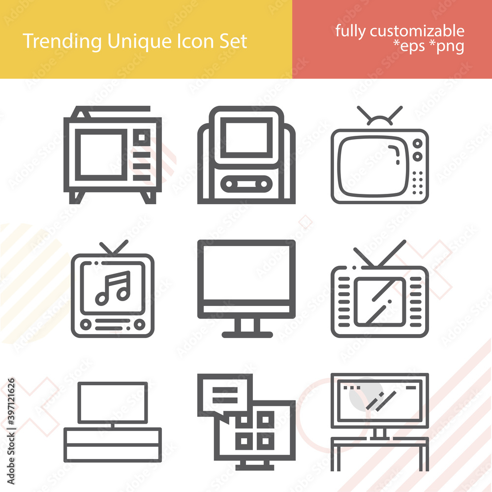 Simple set of tv set related lineal icons. Simple set of tv set related lineal icons.