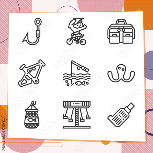 Simple set of 9 icons related to bait